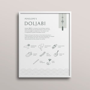 Personalized Doljabi Board Sign: Traditional Korean First Birthday (Printable Template)
