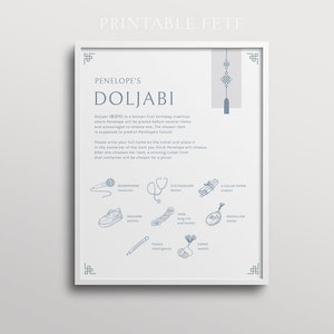 Doljabi Board Sign With Icons, Modern Dohl, Printable Dol Template, Zhuazhou, Editable, Templett #8196