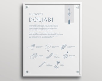 Doljabi Board Sign With Icons, Modern Dohl, Printable Dol Template, Zhuazhou, Editable, Templett #8196