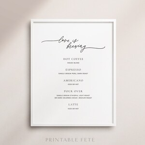 GWEN | Love is Brewing Sign, Template, Minimal Wedding, Bar, Drinks, or Coffee Menu Printable Modern Drinks Menu, Templett #2543