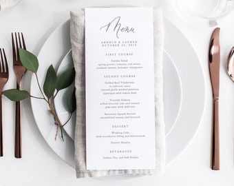 Modello di menu di nozze calligrafico: stampabile minimalista (testo modificabile fai da te)