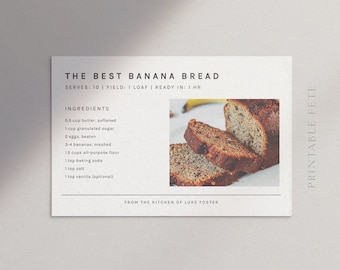 Photo Recipe Card Template: Minimalist Modern Design (Digital Download)