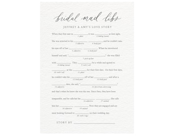 Bridal Shower Mad Libs Game: Love Story, Calligraphy Template (Editable Printable)