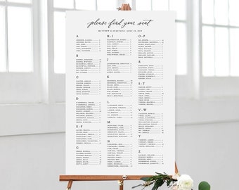 Alphabetical Calligraphy Seating Chart Template, Alphabetized Table Assignment, Up to 400 guests, Editable Printable, Templett #1012 #4140