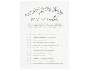 Botanical Bridal Shower Game: Over Under Printable (DIY Editable Text)