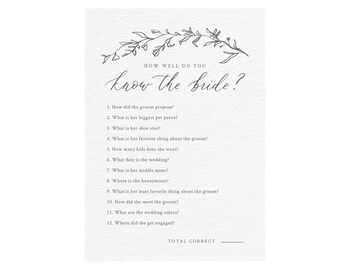 Botanical Bridal Shower Game: How Well Do You Know the Bride (DIY Printable)