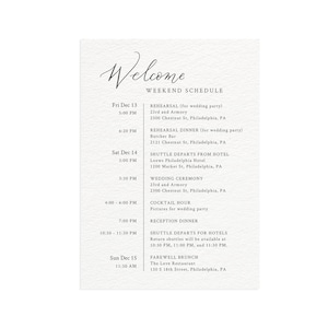 Wedding Timeline, Printable Template, Welcome Note, Order of Events, Editable Weekend Itinerary, Calligraphy, Bachelorette, Templett #1012