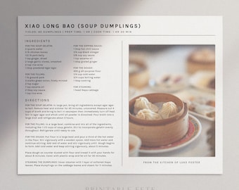 Editable Recipe Card Template: Minimalist Design with Photo (US Letter) (Digital Download)