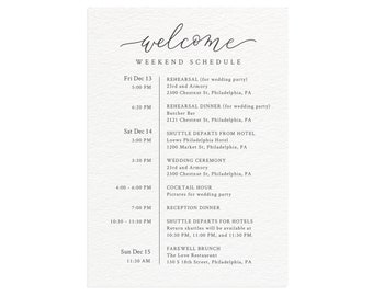 Wedding Timeline, Printable Template, Welcome Note, Order of Events, Editable Weekend Itinerary, Welcome Bag, Bachelorette, Templett #1012