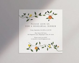 RAE | Rehearsal Dinner Invitation Template, Lemon Wedding, Botanical Floral Type, Marigolds, Greenery, Printable, Templett #9101