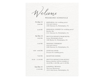 Wedding Weekend Itinerary Template: Calligraphy Order of Events (Templett Editable, Printable)