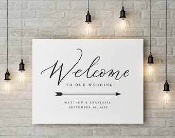 Welcome Directional Arrow Event Sign, Printable Editable Wedding Template, Organic Calligraphy, 18x24, 20x30, 24x36, Templett #1012