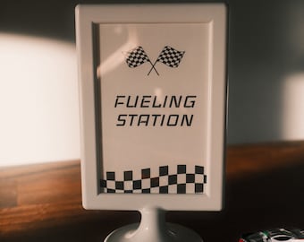 Fueling Station Sign, Two Fast Two Curious Race Car Birthday Party Template, Editable Text, Digital Printable, Templett #41421