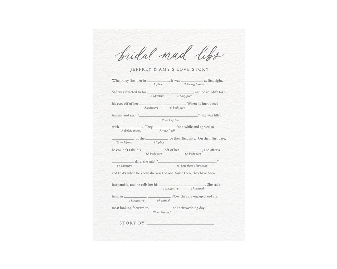 Bridal Shower Game, Mad Libs Love Story Game, Bachelorette Game ...