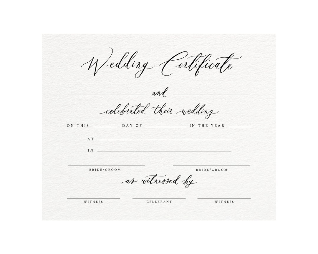 Printable Wedding Certificate, Calligraphy Celebrant Template, Digital ...
