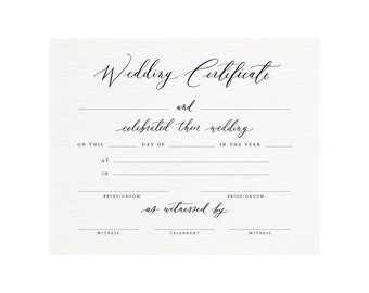 Printable Wedding Certificate, Calligraphy Celebrant Template, Digital File, DIY Editable Text, 8x10, Templett #1012