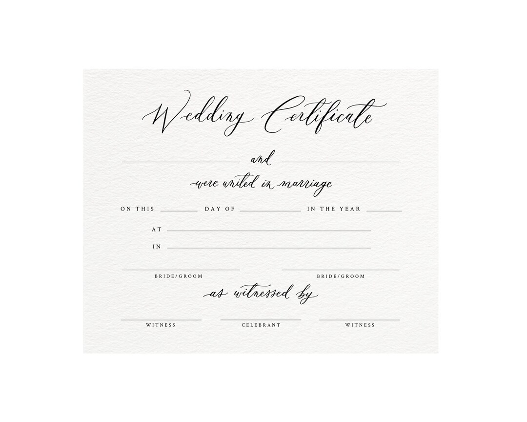 Printable Wedding Certificate, Calligraphy Celebrant Template, Digital ...