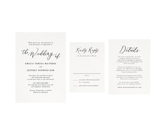 Emma Printable Wedding Invitation Modern Calligraphy Etsy Emma Printable Wedding Invitation Modern Calligraphy Etsy