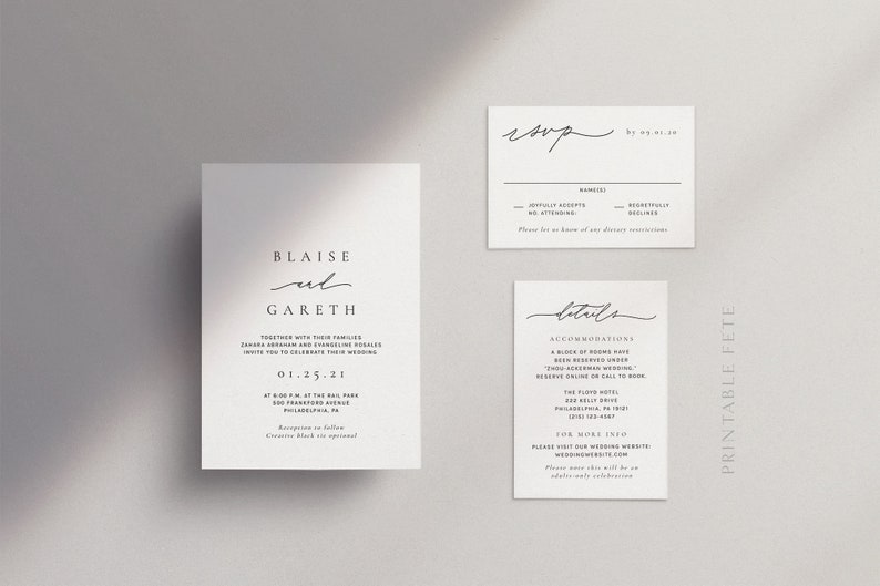 GWEN | Modern Minimal Wedding Invitation Template, Minimalist Script, Editable File, Templett #2543 image 1