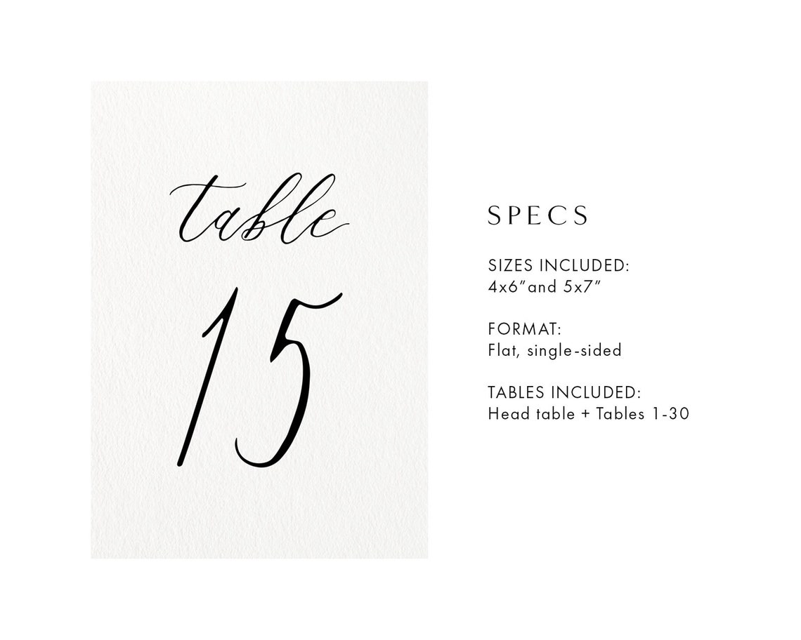 Printable Calligraphy Table Numbers flat Minimal Modern Etsy