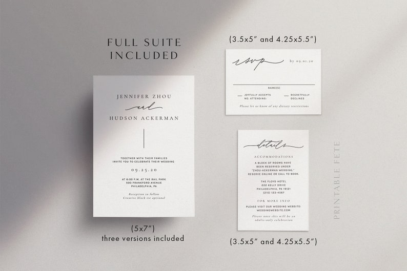 GWEN | Modern Minimal Wedding Invitation Template, Minimalist Script, Editable File, Templett #2543 image 5