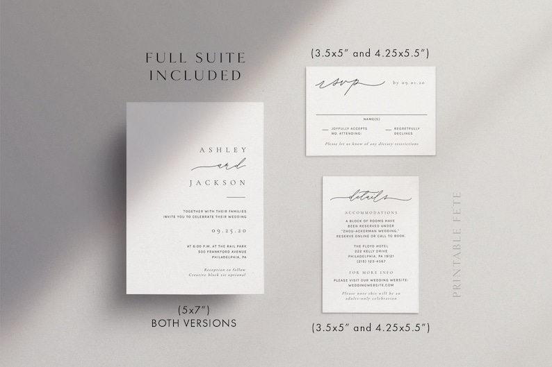 GWEN | Modern Minimal Wedding Invitation Template, Minimalist Script, Editable File, Templett #2543 image 4