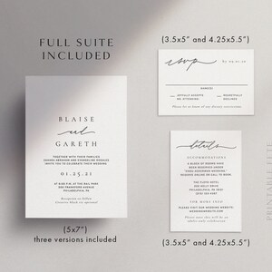 GWEN | Modern Minimal Wedding Invitation Template, Minimalist Script, Editable File, Templett #2543 image 3