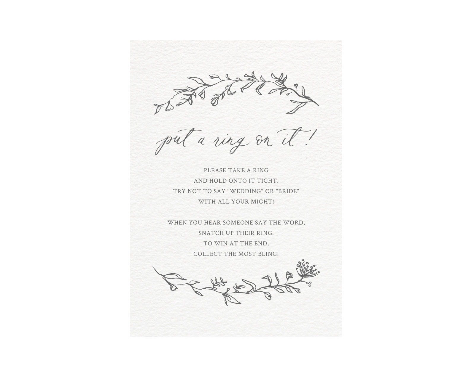 Botanical Bridal Shower Game: Put a Ring On It, DIY Printable (4x6 & 5x7)