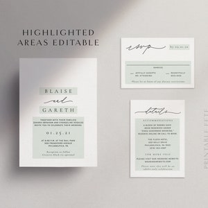 GWEN | Modern Minimal Wedding Invitation Template, Minimalist Script, Editable File, Templett #2543 image 2