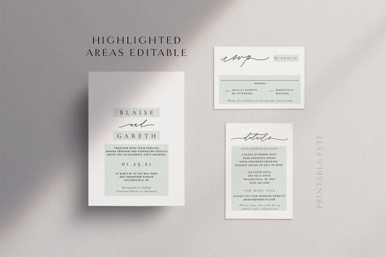 GWEN | Modern Minimal Wedding Invitation Template, Minimalist Script, Editable File, Templett #2543 image 2