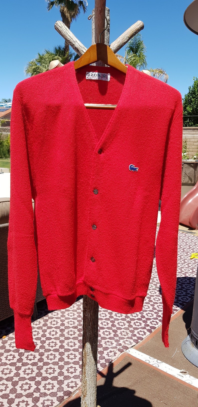 Vintage Red Izod Wool Cardigan Size Medium Pure Wool Varsity Cardigans
