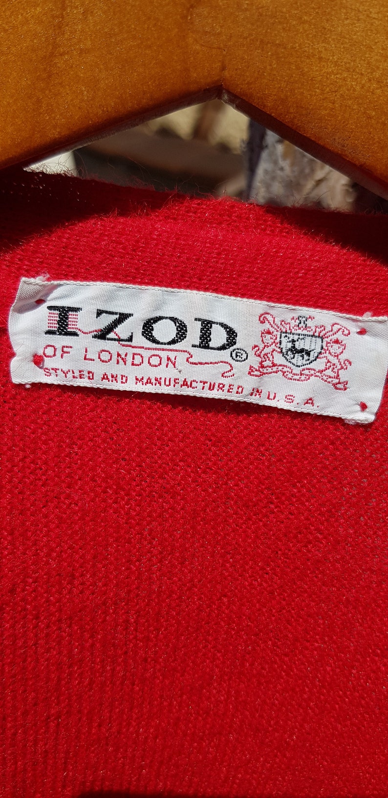 Vintage Red Izod Wool Cardigan Size Medium Pure Wool Varsity Cardigans