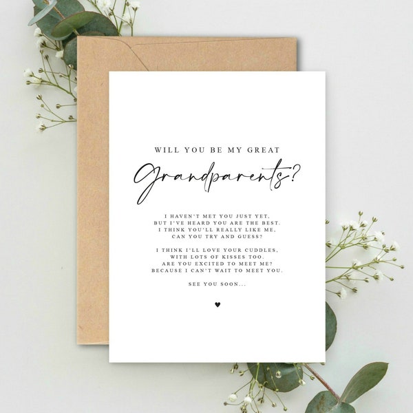 Will you be my Great Grandparents Poem Pregnancy Announcement A5 Card with envelope, Reveal, Great Grandparents to be Card Announcement