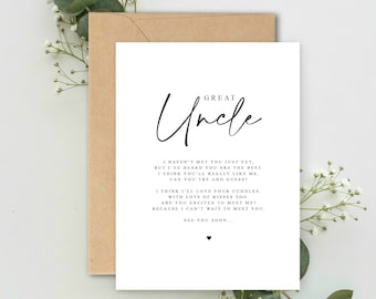 Great Uncle Poem Pregnancy Announcement A5 Card with envelope, Great Uncle Pregnancy Announcement, Pregnancy Reveal, Friends, Uncle Surprise