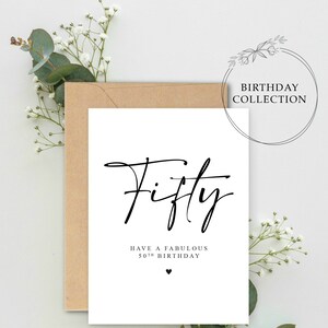 50th Birthday Card, A5 Card with envelope, Fifty, Fiftieth Birthday, 50th Card, Happy Birthday Card, Fifty Card, 50th Minimalistic Card