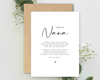 Great Nana to be Poem Pregnancy Announcement A5 Card with envelope, Pregnancy Reveal, Great Nana to be, Grandparent to be Reveal Card