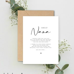 Great Nana sera Poème Annonce de grossesse A5 Carte avec enveloppe, Pregnancy Reveal, Great Nana à être, Grand-parent à être Reveal Card