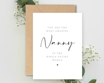 You are the most amazing Nanny in the whole world A5 Card with envelope, Thankyou Nanny, Card for Nanny, Nanny Birthday Card, Nanny Card