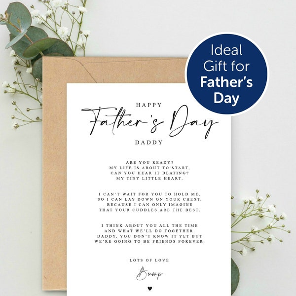 Happy Fathers Day Daddy to be Poem Pregnancy Announcement A5 Card with envelope, Father's Day Card, Pregnancy Reveal, Daddy to be love Bump