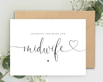 Thank you for being our Midwife A5 Card & Kraft envelope, Midwife Card, Thank you Card, Thank you NHS Midwife, Minimalistic Black and White