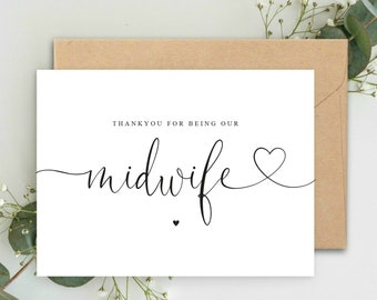 Merci d'être notre carte sage-femme A5 et enveloppe kraft, carte sage-femme, carte de remerciement, merci sage-femme NHS, minimaliste noir et blanc