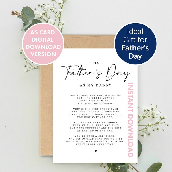 DIGITAL DOWNLOAD Happy First Fathers Day from Baby greeting card PRINTABLE, First Fathers Day Digital download Card, New Dad Fathers Day
