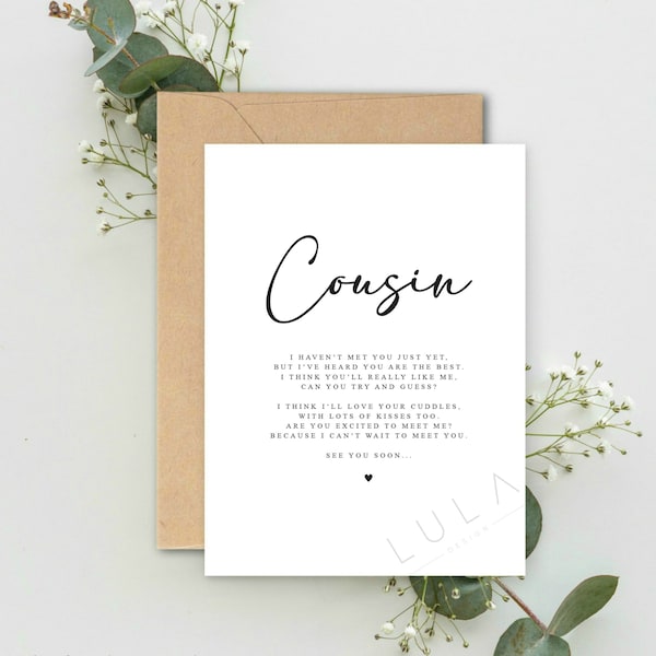 Cousin Poem Pregnancy Announcement A5 Card with envelope, Family, Cousin Pregnancy Announcement, Pregnancy Reveal, Friends, Cousin Surprise