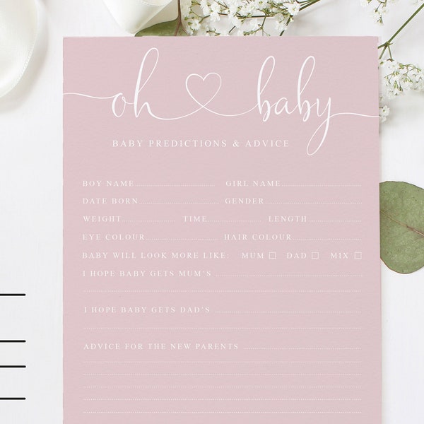 Oh Baby! Baby Shower Prediction DUSKY PINK Printed A5 Cards, Baby Girl Baby Shower Party Game, Printed A5 Cards, New Mum to be, Baby Shower