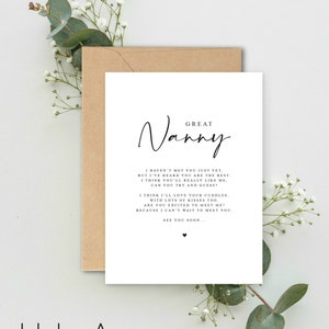 GREAT Nanny to be Poem Pregnancy Announcement A5 Card avec enveloppe, Pregnancy Reveal, Great Nanny to be, Grandparent to be Reveal Card