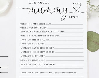 Who Knows Mummy Best Printed A5 Cards, Unisex Baby Shower Game, A5 Party Game Idea, Printed A5 Cards, New Mum to be, Baby Shower