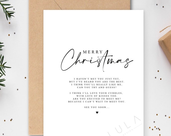 Featured listing image: Merry Christmas Pregnancy Announcement A5 Card with envelope, Family, Pregnancy Announcement, Pregnancy Reveal, Friends, Christmas Card