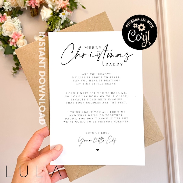 EDITABLE Merry Christmas Daddy to be Poem Pregnancy Announcement Card from Bump, Digital Download Daddy to be Card, Instant Download Card