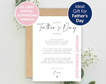 DIGITAL DOWNLOAD Happy Fathers Day from Bump greeting card PRINTABLE, Fathers Day Daddy to be bump, New Dad to be, Pregnancy Announcement