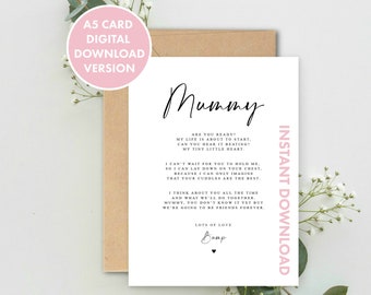 DIGITAL DOWNLOAD ONLY Mummy to be from Bump Poem Card, New Baby Gift, Mummy to be Baby Shower Card, Congratulations Pregnancy Bump Card
